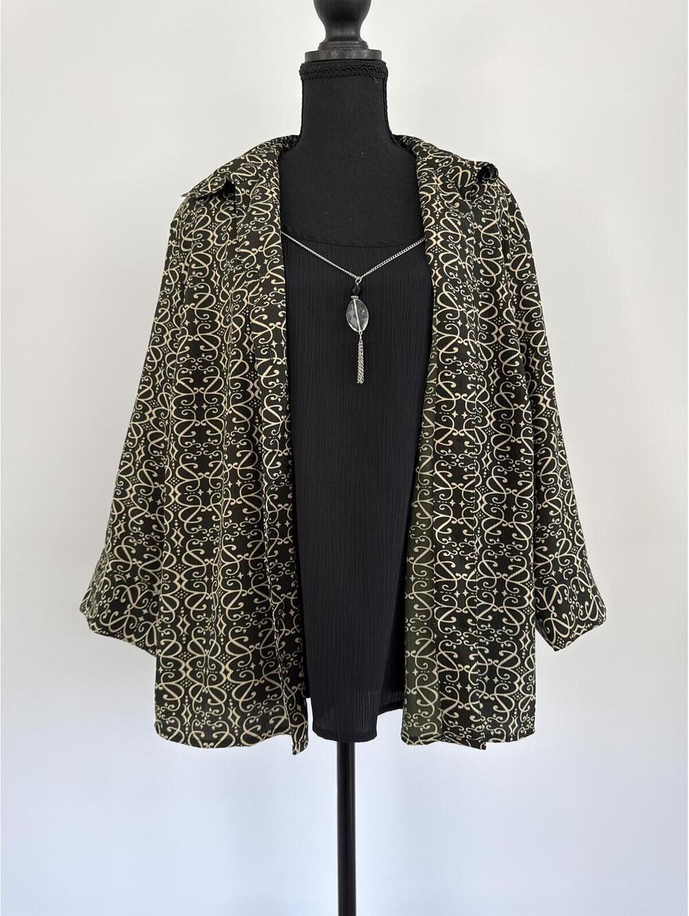 Notations XL Layered Blouse Print Top w/ Detachable Necklace